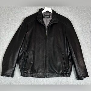 IZOD Men's Black Genuine Leather Bomber Jacket